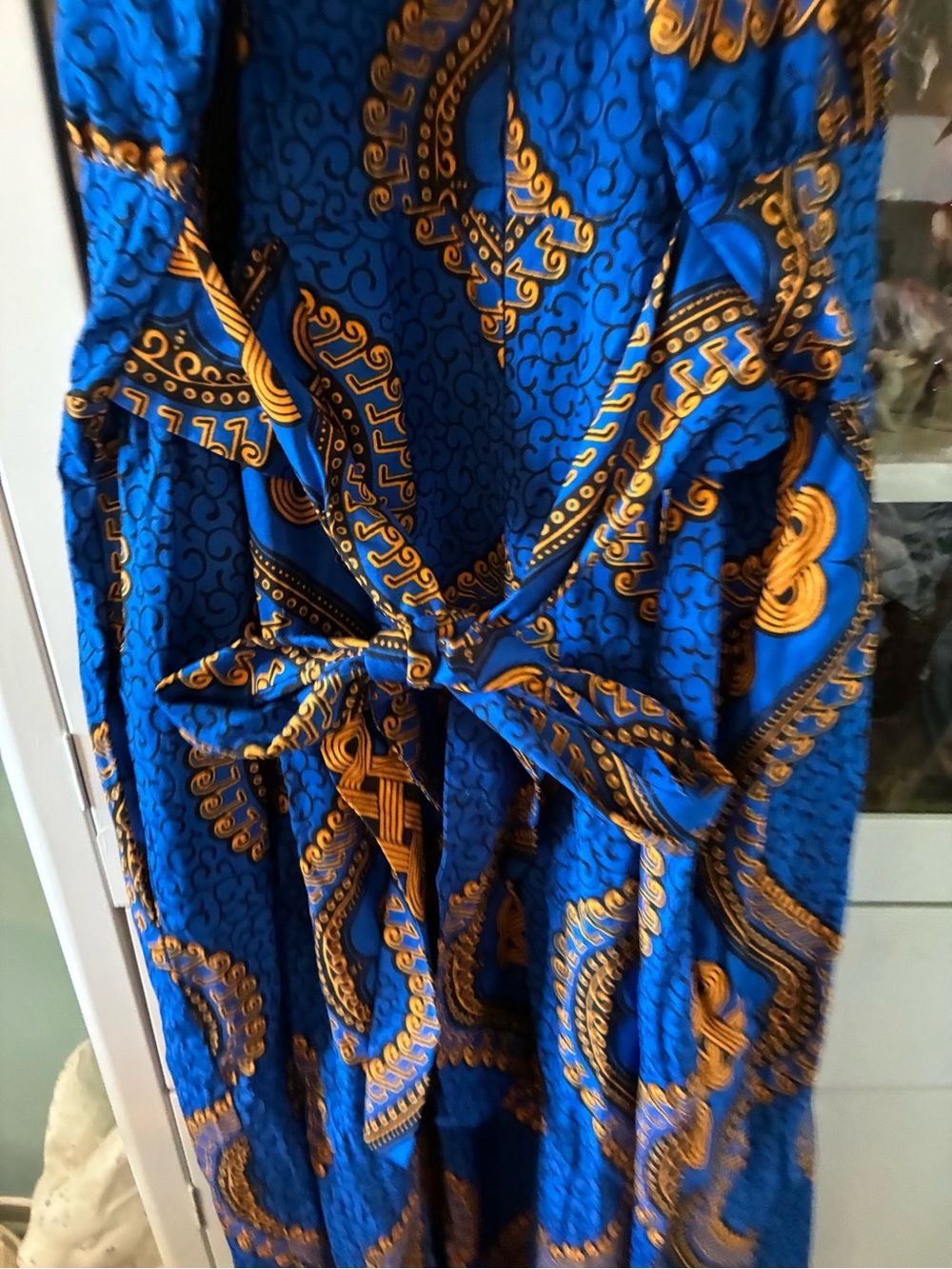 D’Iyanu sz 3X African Halter Blue & Gold Patterned Maxi Dress nwt - Picture 8 of 10